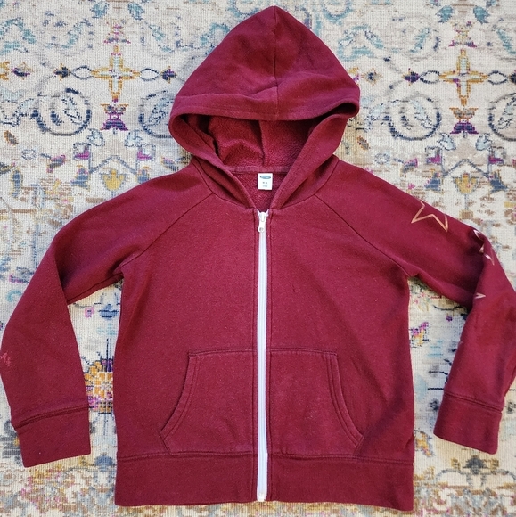 Old Navy Burgundy Zip Frony Hoodie, Size Medium (8) - Picture 1 of 5